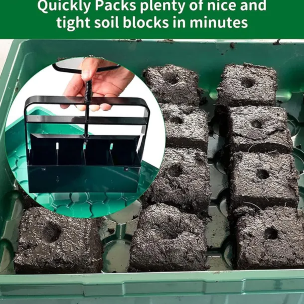 Upgraded Soil Blocker, Soil Block Maker with Comfortable Handel ABS 4 Cell Soil Blocking Tool for Seed Starting Germination