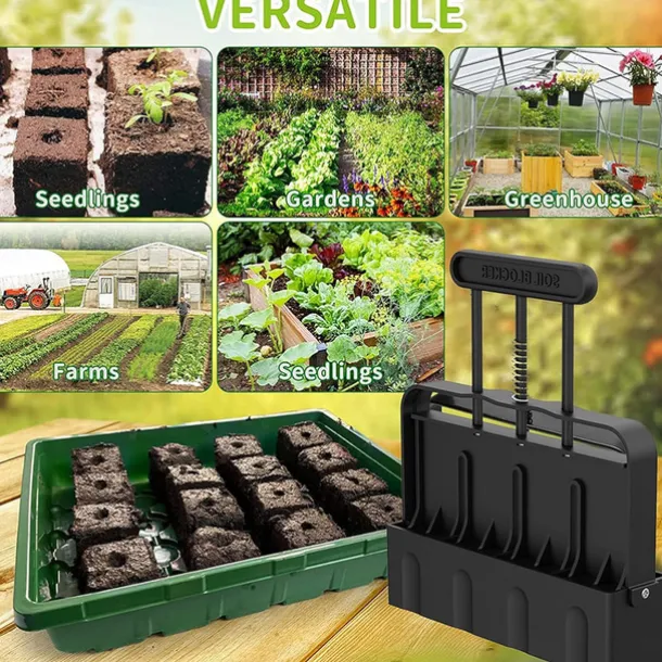 Upgraded Soil Blocker, Soil Block Maker with Comfortable Handel ABS 4 Cell Soil Blocking Tool for Seed Starting Germination