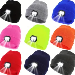 Upgraded USB Rechargeable LED Light-Up Winter Knit Cap - High Brightness, Long-Lasting Battery, 9 Colors (Black/Grey/Blue/Yellow/Orange/Pink/Green/Red/Navy) for Night Walking, Camping, Fishing