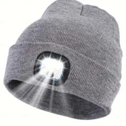 Upgraded USB Rechargeable LED Light-Up Winter Knit Cap - High Brightness, Long-Lasting Battery, 9 Colors (Black/Grey/Blue/Yellow/Orange/Pink/Green/Red/Navy) for Night Walking, Camping, Fishing