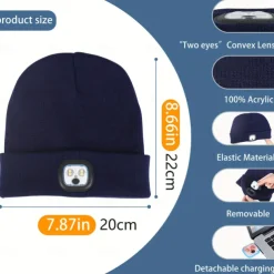 Upgraded USB Rechargeable LED Light-Up Winter Knit Cap - High Brightness, Long-Lasting Battery, 9 Colors (Black/Grey/Blue/Yellow/Orange/Pink/Green/Red/Navy) for Night Walking, Camping, Fishing