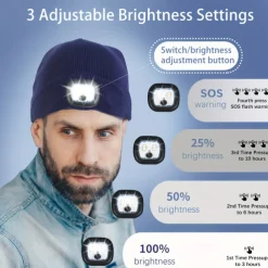 Upgraded USB Rechargeable LED Light-Up Winter Knit Cap - High Brightness, Long-Lasting Battery, 9 Colors (Black/Grey/Blue/Yellow/Orange/Pink/Green/Red/Navy) for Night Walking, Camping, Fishing