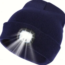 Upgraded USB Rechargeable LED Light-Up Winter Knit Cap - High Brightness, Long-Lasting Battery, 9 Colors (Black/Grey/Blue/Yellow/Orange/Pink/Green/Red/Navy) for Night Walking, Camping, Fishing