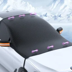 Upgraded Windshield Cover Magnet Sun Shade Waterproof Snowproof Car Front Window Sun Protection Cover With Reflective Strip & Windproof Fixing Belt