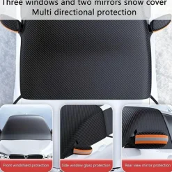 Upgraded Windshield Cover Magnet Sun Shade Waterproof Snowproof Car Front Window Sun Protection Cover With Reflective Strip & Windproof Fixing Belt
