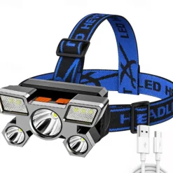 USB Rechargeable LED Head Lamp, Portable 5 LEDs Headlight Torch Work Light for Travel, Camping, Fishing, Hunting Outdoor Camping Adventure