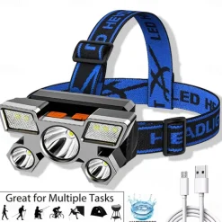 USB Rechargeable LED Head Lamp, Portable 5 LEDs Headlight Torch Work Light for Travel, Camping, Fishing, Hunting Outdoor Camping Adventure