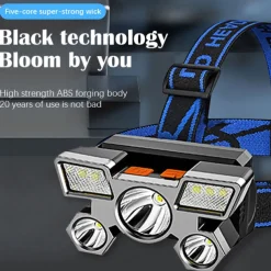 USB Rechargeable LED Head Lamp, Portable 5 LEDs Headlight Torch Work Light for Travel, Camping, Fishing, Hunting Outdoor Camping Adventure