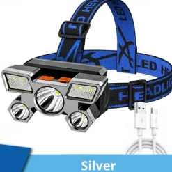 USB Rechargeable LED Head Lamp, Portable 5 LEDs Headlight Torch Work Light for Travel, Camping, Fishing, Hunting Outdoor Camping Adventure