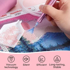 USB-Powered Electric Diamond Art Painting Pen with Vacuum Storage Tray Ergonomic Handle, Adjustable Settings, and Multi-Colored Brush Heads for Long-Lasting, Stable Crafting, Diamond Art Pen