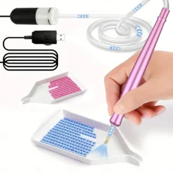 USB-Powered Electric Diamond Art Painting Pen with Vacuum Storage Tray Ergonomic Handle, Adjustable Settings, and Multi-Colored Brush Heads for Long-Lasting, Stable Crafting, Diamond Art Pen