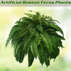 UV Resistant Lifelike Artificial Boston Fern, Artificial Ferns for Outdoors, Faux Ferns Fake Ferns Artificial Plants, Fake Boston Fern for Porch Window Home Decor