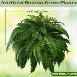 UV Resistant Lifelike Artificial Boston Fern, Artificial Ferns for Outdoors, Faux Ferns Fake Ferns Artificial Plants, Fake Boston Fern for Porch Window Home Decor