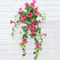 UV Simulation Artificial Morning Glory,Simulation Artificial Flower Bouquet - Fade Resistant Outdoor Flowers,Fake Petunias,Realistic Hanging Plants Flowers Vines Garden Yard Decoration