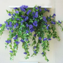 UV Simulation Artificial Morning Glory,Simulation Artificial Flower Bouquet - Fade Resistant Outdoor Flowers,Fake Petunias,Realistic Hanging Plants Flowers Vines Garden Yard Decoration