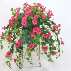UV Simulation Artificial Morning Glory,Simulation Artificial Flower Bouquet - Fade Resistant Outdoor Flowers,Fake Petunias,Realistic Hanging Plants Flowers Vines Garden Yard Decoration