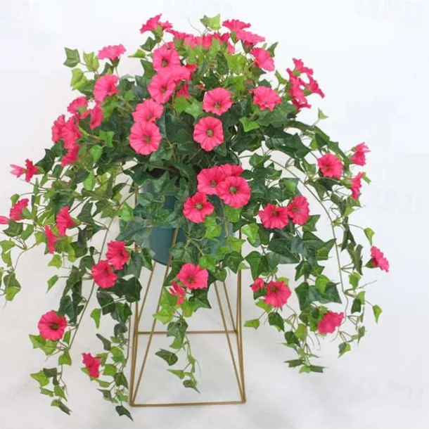UV Simulation Artificial Morning Glory,Simulation Artificial Flower Bouquet - Fade Resistant Outdoor Flowers,Fake Petunias,Realistic Hanging Plants Flowers Vines Garden Yard Decoration