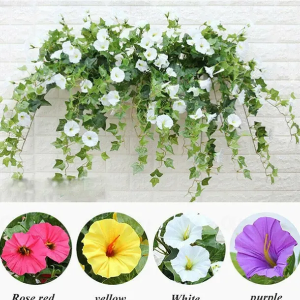 UV Simulation Artificial Morning Glory,Simulation Artificial Flower Bouquet - Fade Resistant Outdoor Flowers,Fake Petunias,Realistic Hanging Plants Flowers Vines Garden Yard Decoration