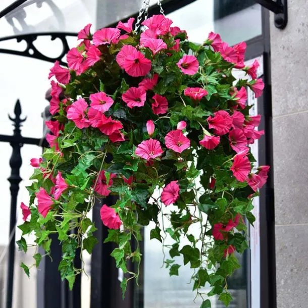 UV Simulation Artificial Morning Glory,Simulation Artificial Flower Bouquet - Fade Resistant Outdoor Flowers,Fake Petunias,Realistic Hanging Plants Flowers Vines Garden Yard Decoration