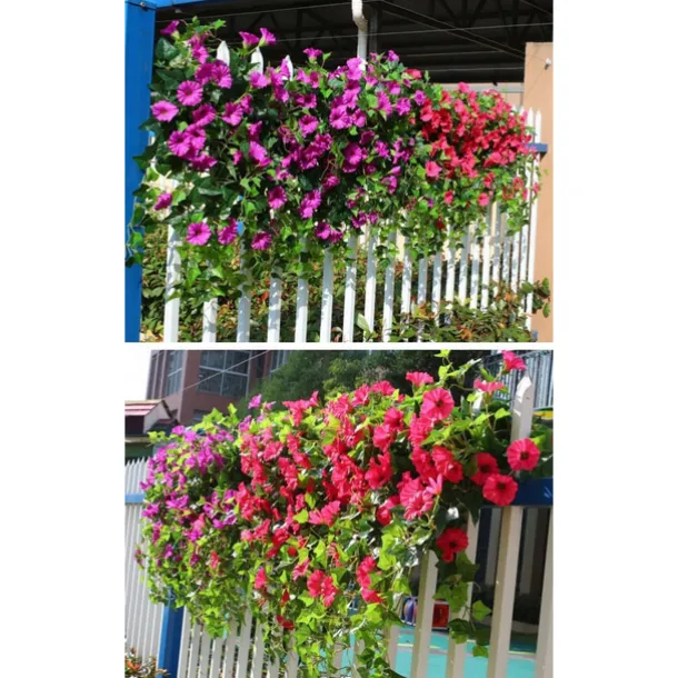 UV Simulation Artificial Morning Glory,Simulation Artificial Flower Bouquet - Fade Resistant Outdoor Flowers,Fake Petunias,Realistic Hanging Plants Flowers Vines Garden Yard Decoration