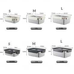 Vacuum Food Container Food-Grade SUS304 Sealed Food Storage Box Bento Lunch Box for Fruits, Refrigerator Safe, Airtight Meal Container (Rectangle)