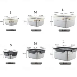 Vacuum Food Container Food-Grade SUS304 Sealed Food Storage Box Bento Lunch Box for Fruits, Refrigerator Safe, Airtight Meal Container (Square)