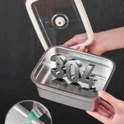 Vacuum Food Container Food-Grade SUS304 Sealed Food Storage Box Bento Lunch Box for Fruits, Refrigerator Safe, Airtight Meal Container (Square)