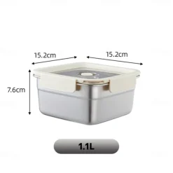 Vacuum Food Container Food-Grade SUS304 Sealed Food Storage Box Bento Lunch Box for Fruits, Refrigerator Safe, Airtight Meal Container (Square)