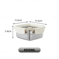 Vacuum Food Container Food-Grade SUS304 Sealed Food Storage Box Bento Lunch Box for Fruits, Refrigerator Safe, Airtight Meal Container (Square)