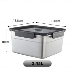 Vacuum Food Container Food-Grade SUS304 Sealed Food Storage Box Bento Lunch Box for Fruits, Refrigerator Safe, Airtight Meal Container (Square)