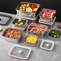 Vacuum Food Container Food-Grade SUS304 Sealed Food Storage Box Bento Lunch Box for Fruits, Refrigerator Safe, Airtight Meal Container (Square)