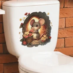 Valentine's Day Cute Mouse Bathroom Toilet Seat Cover Decorative Sticker