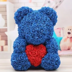 Valentines Day Gifts for Her,Rose Bear with Heart 25/40cm Artificial Rose Flower Bear, Romantic Gift for Valentines Day, Wedding, Mothers Day and Anniversary, Including Transparent Gift Box