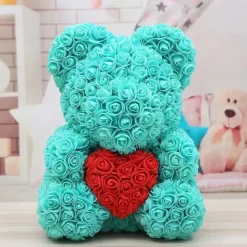 Valentines Day Gifts for Her,Rose Bear with Heart 25/40cm Artificial Rose Flower Bear, Romantic Gift for Valentines Day, Wedding, Mothers Day and Anniversary, Including Transparent Gift Box