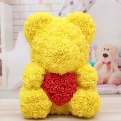 Valentines Day Gifts for Her,Rose Bear with Heart 25/40cm Artificial Rose Flower Bear, Romantic Gift for Valentines Day, Wedding, Mothers Day and Anniversary, Including Transparent Gift Box