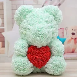Valentines Day Gifts for Her,Rose Bear with Heart 25/40cm Artificial Rose Flower Bear, Romantic Gift for Valentines Day, Wedding, Mothers Day and Anniversary, Including Transparent Gift Box