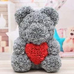 Valentines Day Gifts for Her,Rose Bear with Heart 25/40cm Artificial Rose Flower Bear, Romantic Gift for Valentines Day, Wedding, Mothers Day and Anniversary, Including Transparent Gift Box
