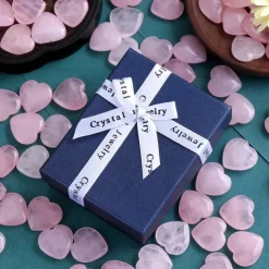 Valentine's Day Heart-Shaped Stone Gift Box, 2cm Rose Quartz Heart Stone, Natural Peach Rose Quartz, Heart-Shaped Crystal Stone in Gift Box, Romantic Gift for Lovers