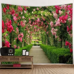 Valentine's Day Large Wall Tapestry Art Decor Blanket Curtain Picnic Tablecloth Hanging Home Bedroom Living Room Dorm Decoration Nature Landscape Garden Pathway Plant Floral Flower
