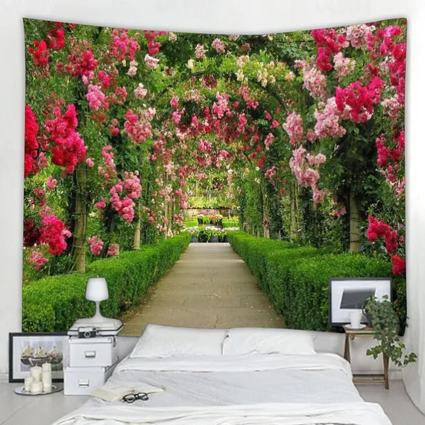 Valentine's Day Large Wall Tapestry Art Decor Blanket Curtain Picnic Tablecloth Hanging Home Bedroom Living Room Dorm Decoration Nature Landscape Garden Pathway Plant Floral Flower