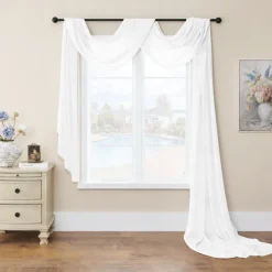 Valentine's Day Luxury Window Scarf Sheer Voile Elegant Topper Long Window Valance Solid Window Treatment Swags Drapes for Window Ceremony Wedding Canopy Bed