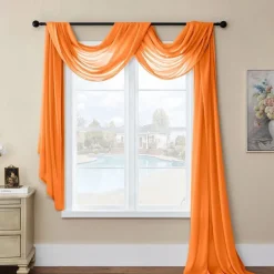 Valentine's Day Luxury Window Scarf Sheer Voile Elegant Topper Long Window Valance Solid Window Treatment Swags Drapes for Window Ceremony Wedding Canopy Bed