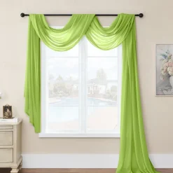 Valentine's Day Luxury Window Scarf Sheer Voile Elegant Topper Long Window Valance Solid Window Treatment Swags Drapes for Window Ceremony Wedding Canopy Bed