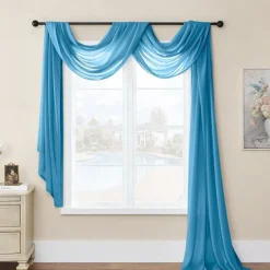 Valentine's Day Luxury Window Scarf Sheer Voile Elegant Topper Long Window Valance Solid Window Treatment Swags Drapes for Window Ceremony Wedding Canopy Bed