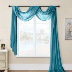 Valentine's Day Luxury Window Scarf Sheer Voile Elegant Topper Long Window Valance Solid Window Treatment Swags Drapes for Window Ceremony Wedding Canopy Bed