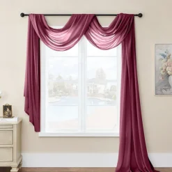 Valentine's Day Luxury Window Scarf Sheer Voile Elegant Topper Long Window Valance Solid Window Treatment Swags Drapes for Window Ceremony Wedding Canopy Bed