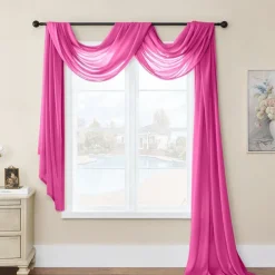 Valentine's Day Luxury Window Scarf Sheer Voile Elegant Topper Long Window Valance Solid Window Treatment Swags Drapes for Window Ceremony Wedding Canopy Bed