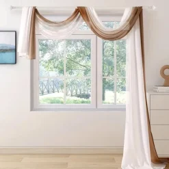 Valentine's Day Luxury Window Scarf Sheer Voile Elegant Topper Long Window Valance Solid Window Treatment Swags Drapes for Window Ceremony Wedding Canopy Bed