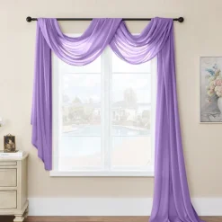 Valentine's Day Luxury Window Scarf Sheer Voile Elegant Topper Long Window Valance Solid Window Treatment Swags Drapes for Window Ceremony Wedding Canopy Bed