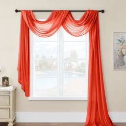 Valentine's Day Luxury Window Scarf Sheer Voile Elegant Topper Long Window Valance Solid Window Treatment Swags Drapes for Window Ceremony Wedding Canopy Bed